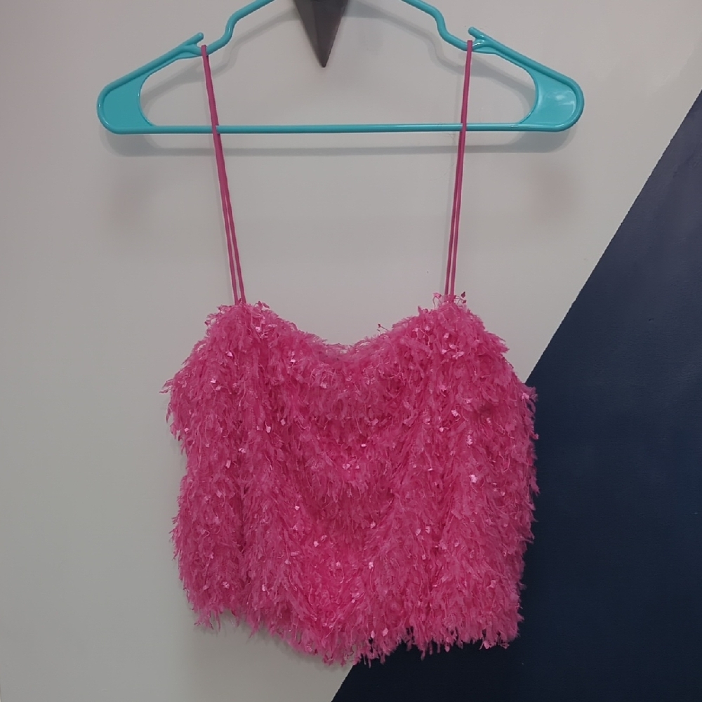 Sunday in Brooklyn Flamingo Feather Pink Crop Top